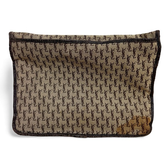 Vintage Yves Saint Laurent YSL Monogram Canvas Pouch Portfolio Clutch Brown - Picture 2 of 14